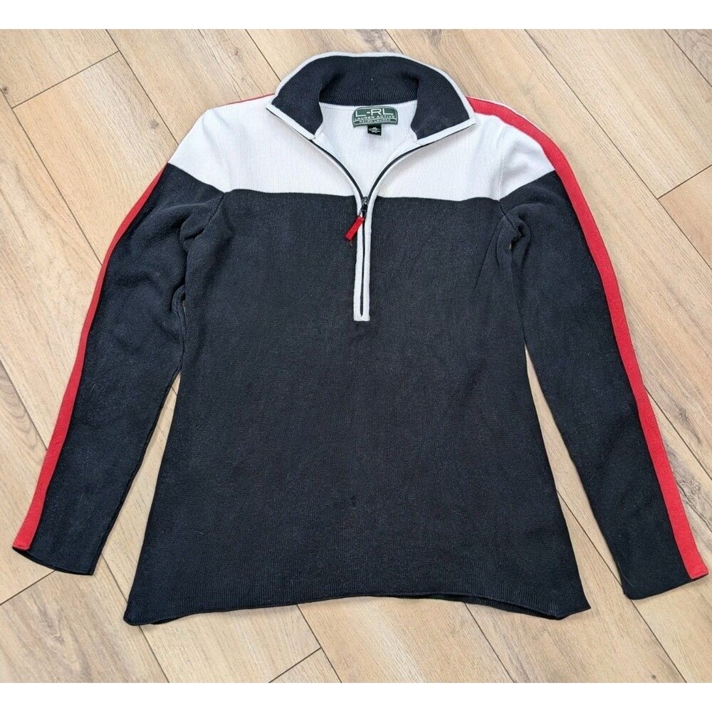 LRL RALPH LAUREN Pullover 1/4 Zip Mock Neck Knit Sweater Women’s Size Medium